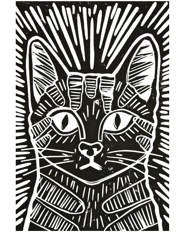 a black line drawing cutout style of a cat